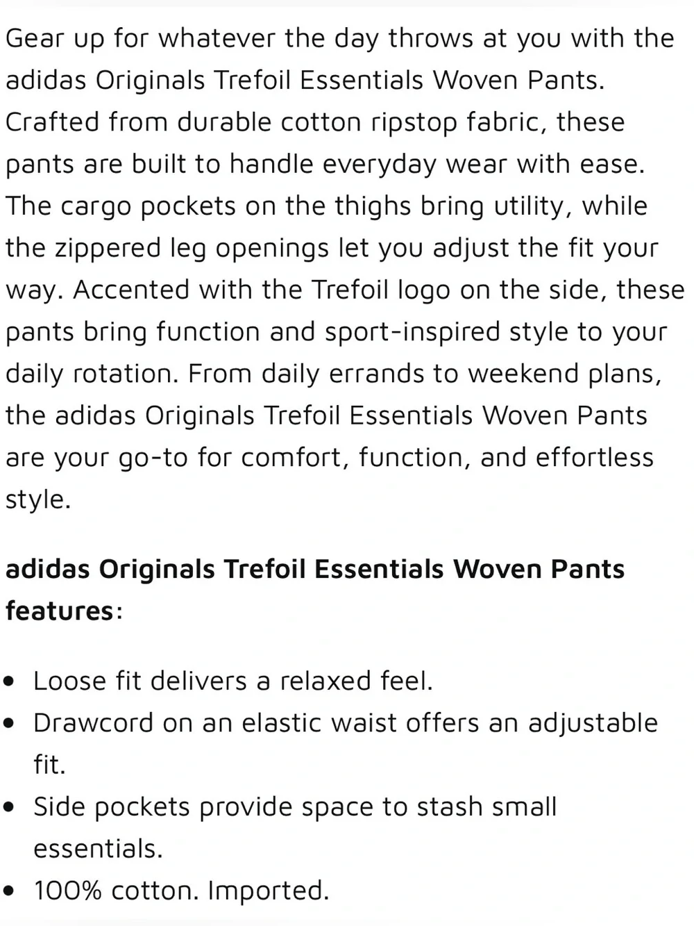 Men’s Adidas Originals Trefoil Essentials Woven Cargo Pants in black